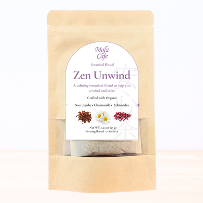 Front packaging of zen unwind tea